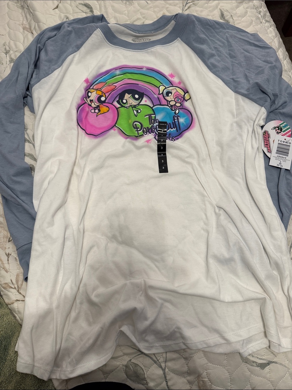 The Powerpuff Girls Raglan Tee - White with Light Blue Sleeves